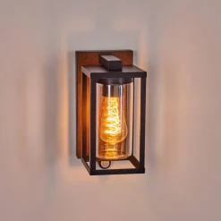hofstein Portalis Lampe murale d´extérieur Brun, Couleur bois, Noir, 1 lumière, Détecteur de mouvement