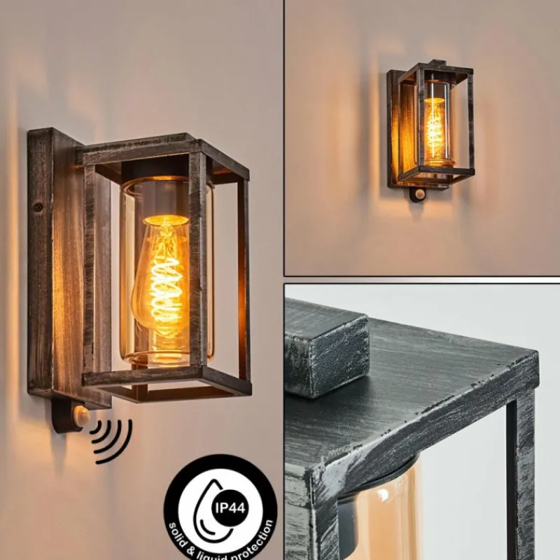 hofstein Portalis Lampe murale d´extérieur Noir, Argenté, 1 lumière, Détecteur de mouvement