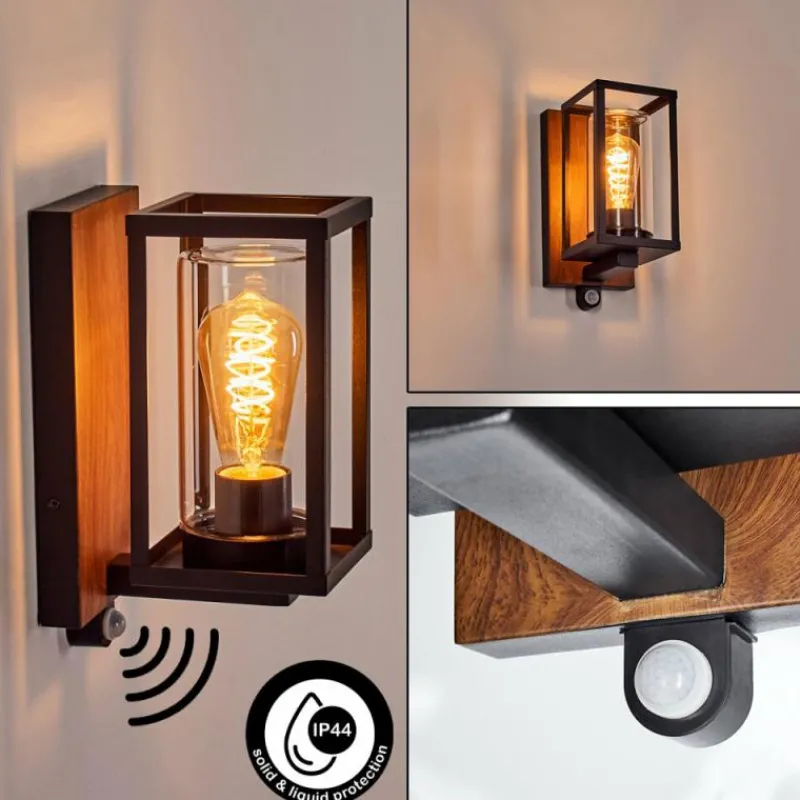 hofstein Portalis Lampe murale d´extérieur Brun, Couleur bois, Noir, 1 lumière, Détecteur de mouvement