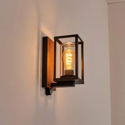 hofstein Portalis Lampe murale d´extérieur Brun, Couleur bois, Noir, 1 lumière, Détecteur de mouvement