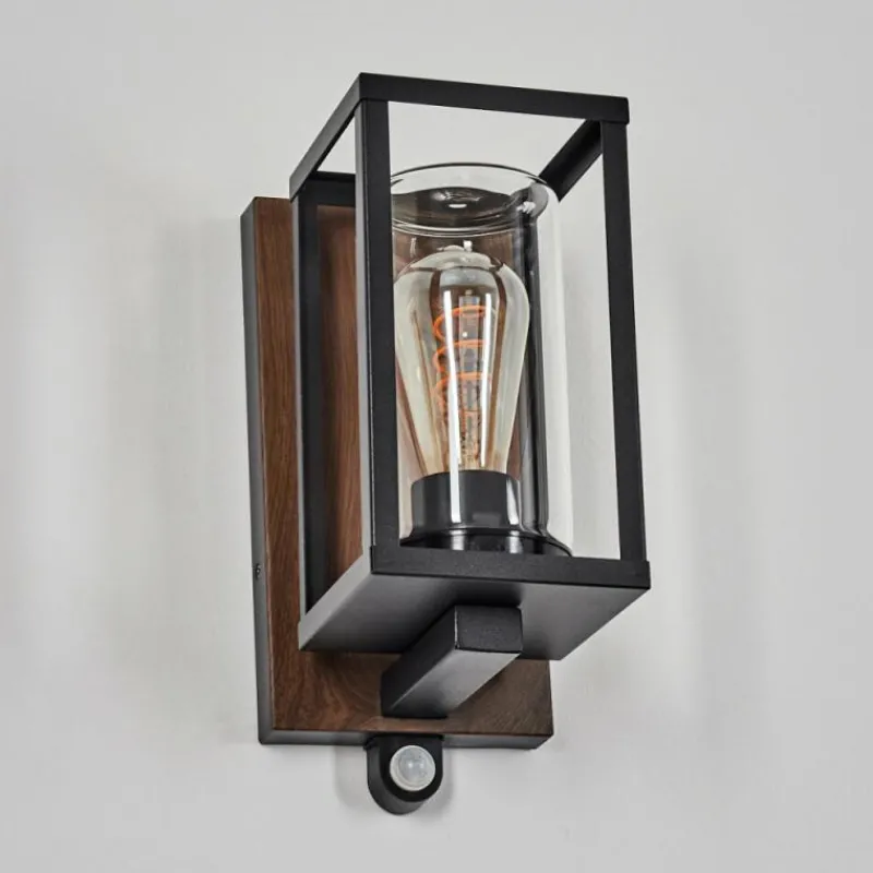hofstein Portalis Lampe murale d´extérieur Brun, Couleur bois, Noir, 1 lumière, Détecteur de mouvement