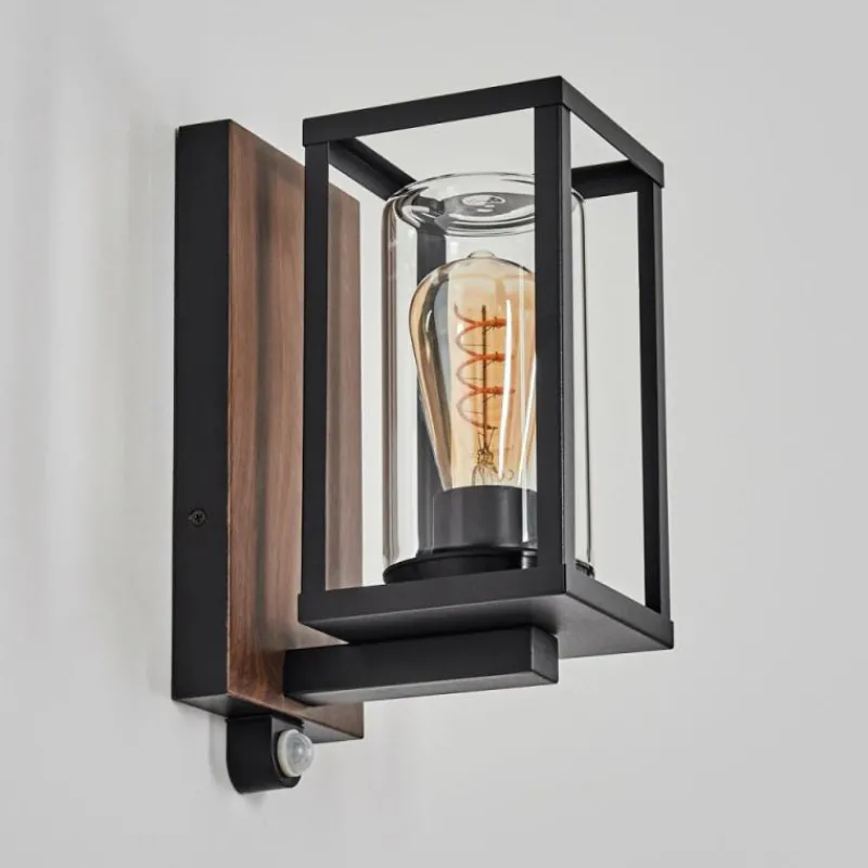 hofstein Portalis Lampe murale d´extérieur Brun, Couleur bois, Noir, 1 lumière, Détecteur de mouvement