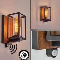hofstein Portalis Lampe murale d´extérieur Brun, Couleur bois, Noir, 1 lumière, Détecteur de mouvement