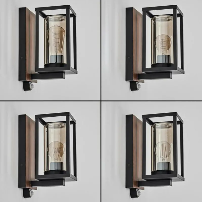 hofstein Portalis Lampe murale d´extérieur Brun, Couleur bois, Noir, 1 lumière, Détecteur de mouvement