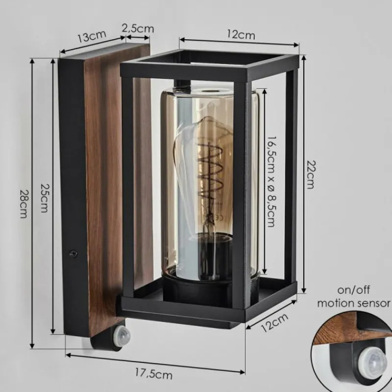 hofstein Portalis Lampe murale d´extérieur Brun, Couleur bois, Noir, 1 lumière, Détecteur de mouvement