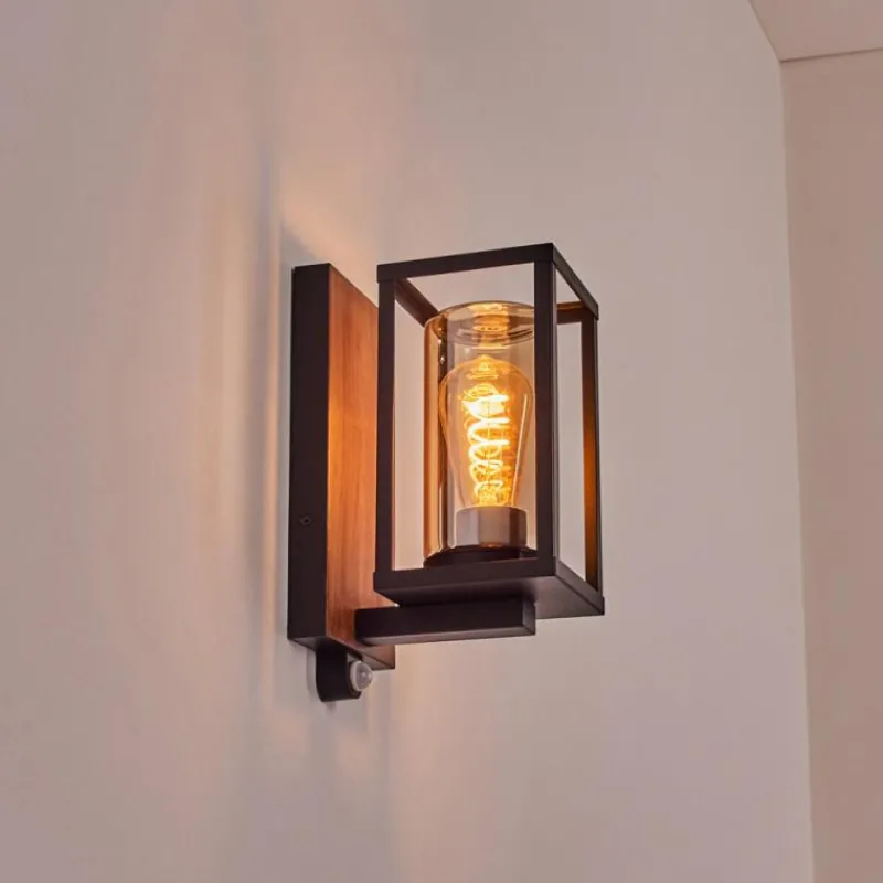 hofstein Portalis Lampe murale d´extérieur Brun, Couleur bois, Noir, 1 lumière, Détecteur de mouvement