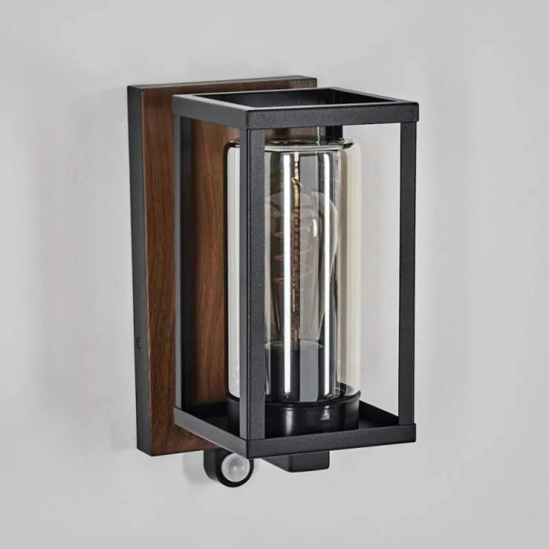 hofstein Portalis Lampe murale d´extérieur Brun, Couleur bois, Noir, 1 lumière, Détecteur de mouvement