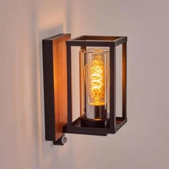 hofstein Portalis Lampe murale d´extérieur Brun, Couleur bois, Noir, 1 lumière, Détecteur de mouvement