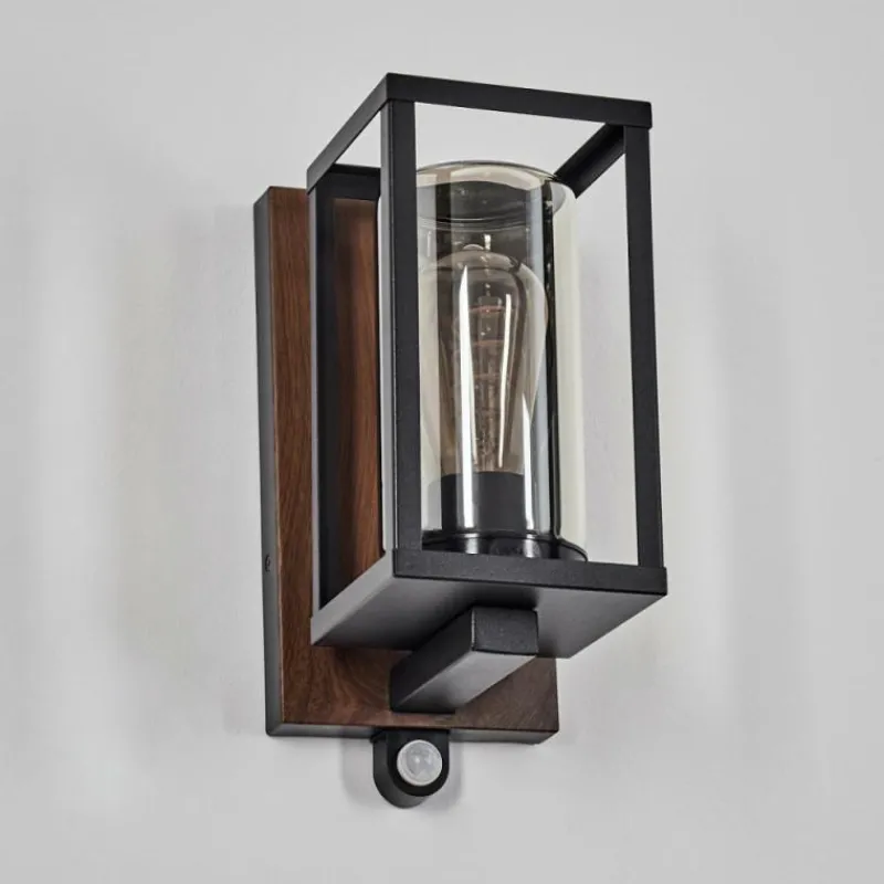 hofstein Portalis Lampe murale d´extérieur Brun, Couleur bois, Noir, 1 lumière, Détecteur de mouvement