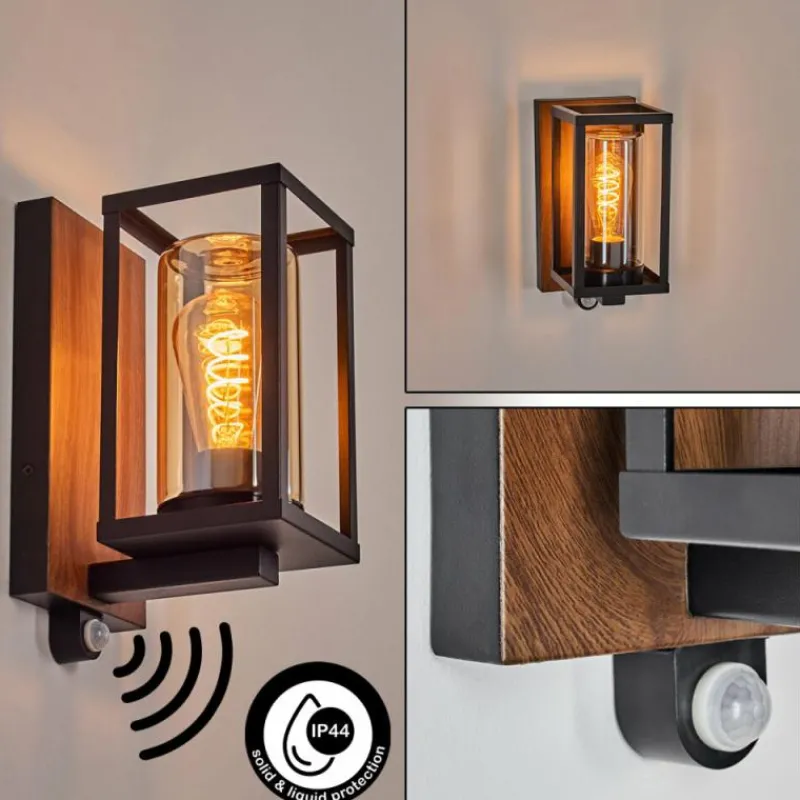hofstein Portalis Lampe murale d´extérieur Brun, Couleur bois, Noir, 1 lumière, Détecteur de mouvement