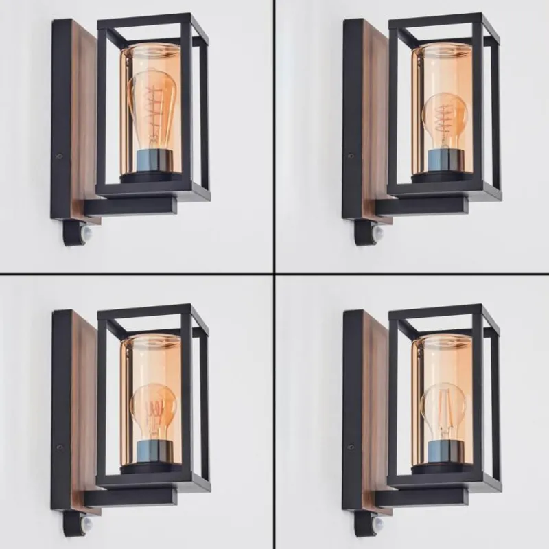 hofstein Portalis Lampe murale d´extérieur Brun, Couleur bois, Noir, 1 lumière, Détecteur de mouvement