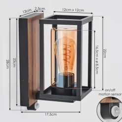 hofstein Portalis Lampe murale d´extérieur Brun, Couleur bois, Noir, 1 lumière, Détecteur de mouvement
