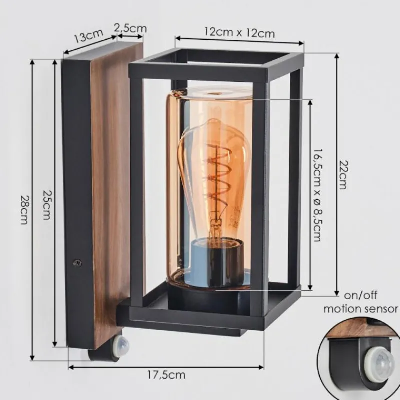 hofstein Portalis Lampe murale d´extérieur Brun, Couleur bois, Noir, 1 lumière, Détecteur de mouvement