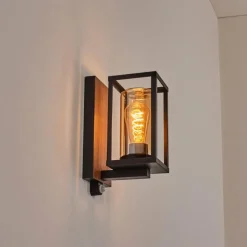 hofstein Portalis Lampe murale d´extérieur Brun, Couleur bois, Noir, 1 lumière, Détecteur de mouvement