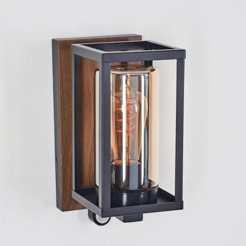 hofstein Portalis Lampe murale d´extérieur Brun, Couleur bois, Noir, 1 lumière, Détecteur de mouvement