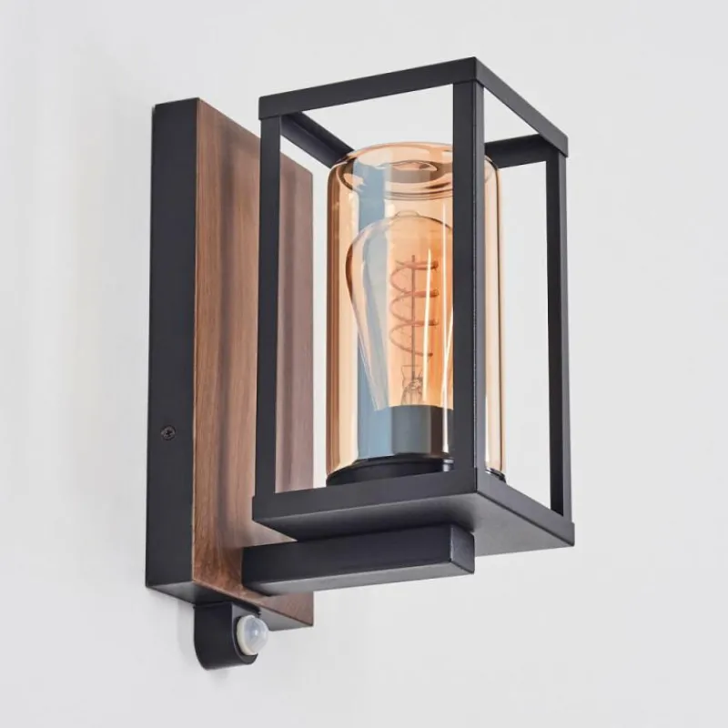 hofstein Portalis Lampe murale d´extérieur Brun, Couleur bois, Noir, 1 lumière, Détecteur de mouvement