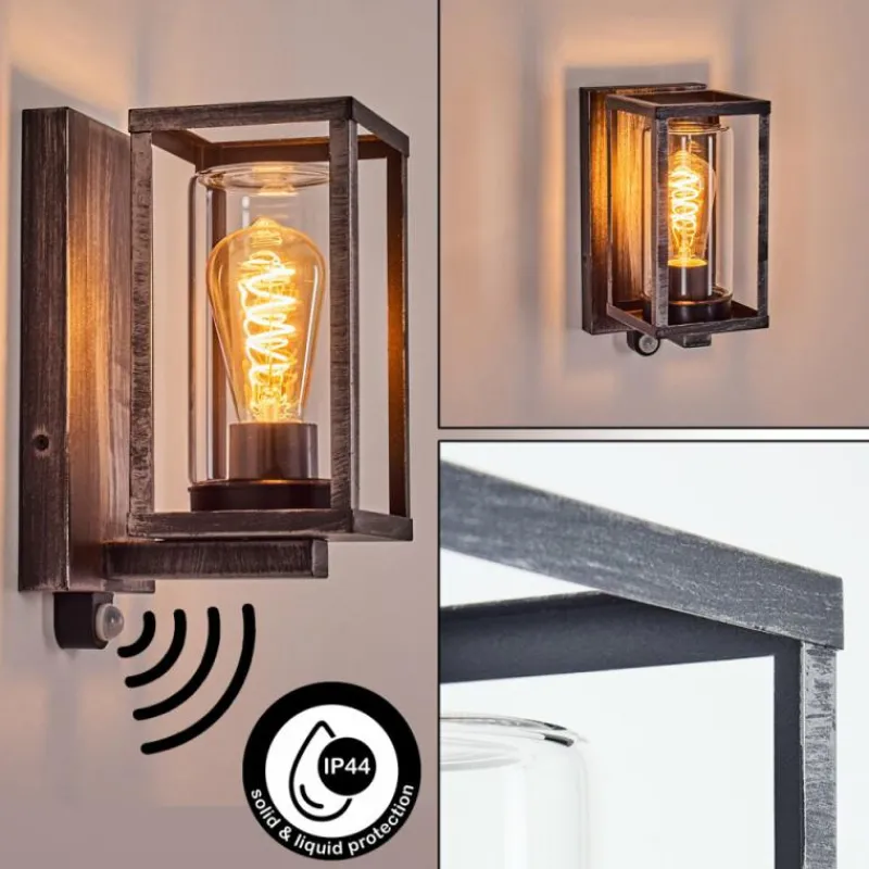 hofstein Portalis Lampe murale d´extérieur Noir, Argenté, 1 lumière, Détecteur de mouvement