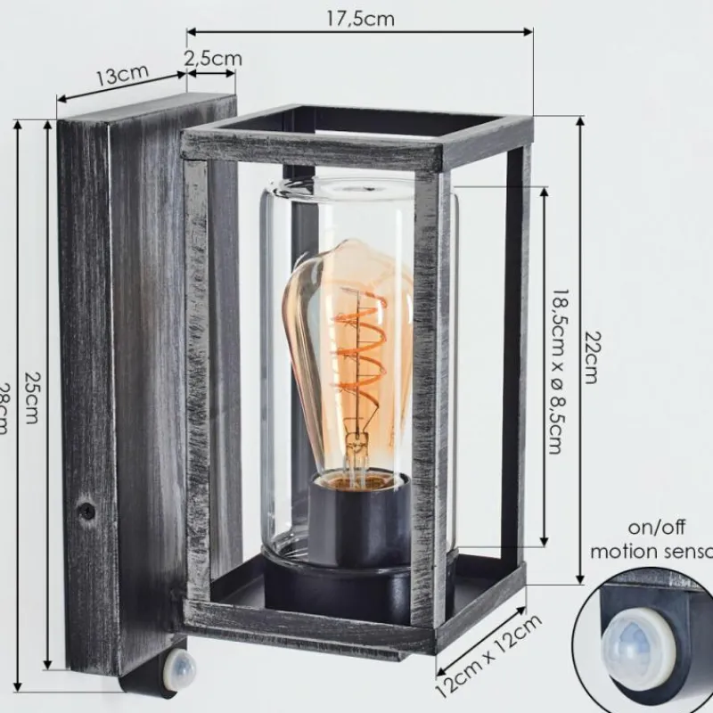 hofstein Portalis Lampe murale d´extérieur Noir, Argenté, 1 lumière, Détecteur de mouvement