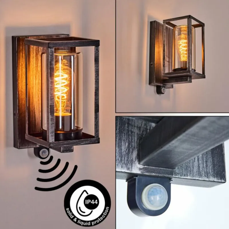 hofstein Portalis Lampe murale d´extérieur Noir, Argenté, 1 lumière, Détecteur de mouvement