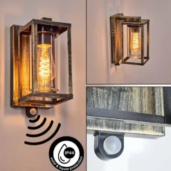 Lampes Dorées-hofstein Portalis Lampe murale d´extérieur Or, Noir, 1 lumière, Détecteur de mouvement