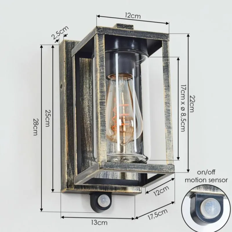 Lampes Dorées-hofstein Portalis Lampe murale d´extérieur Or, Noir, 1 lumière, Détecteur de mouvement