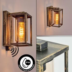 Lampes Dorées-hofstein Portalis Lampe murale d´extérieur Or, Noir, 1 lumière, Détecteur de mouvement