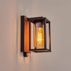 hofstein Portalis Lampe murale d´extérieur Brun, Couleur bois, Noir, 1 lumière, Détecteur de mouvement