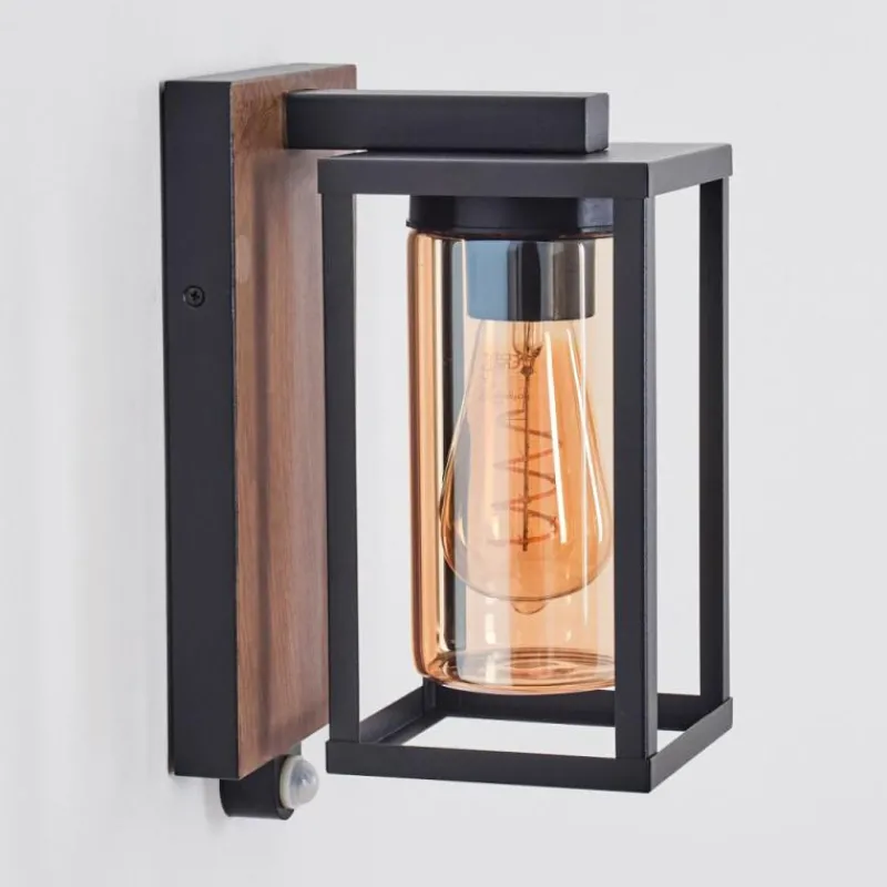 hofstein Portalis Lampe murale d´extérieur Brun, Couleur bois, Noir, 1 lumière, Détecteur de mouvement