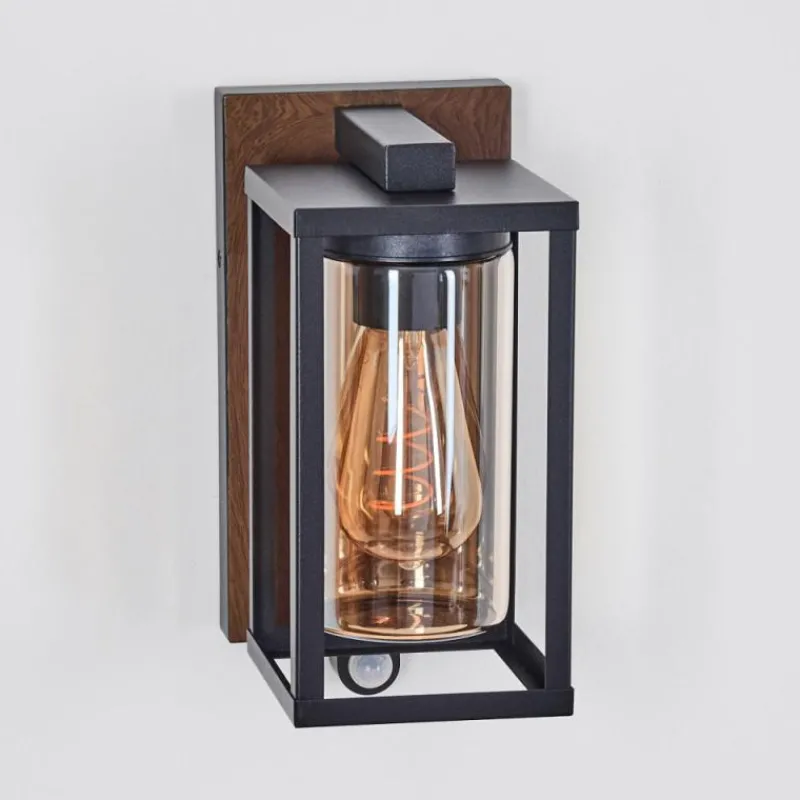 hofstein Portalis Lampe murale d´extérieur Brun, Couleur bois, Noir, 1 lumière, Détecteur de mouvement