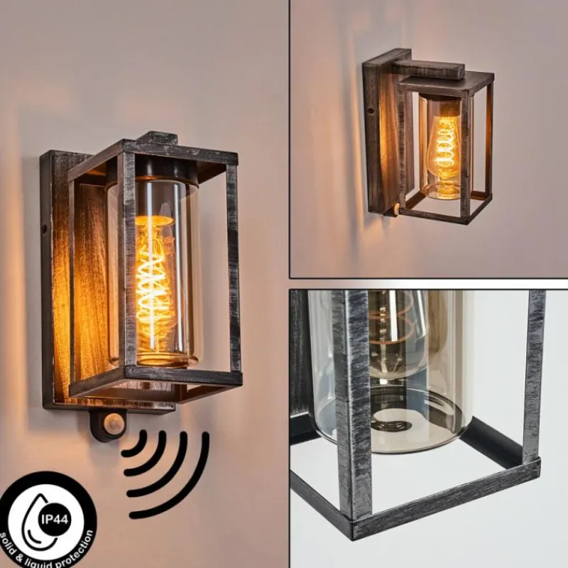 hofstein Portalis Lampe murale d´extérieur Noir, Argenté, 1 lumière, Détecteur de mouvement