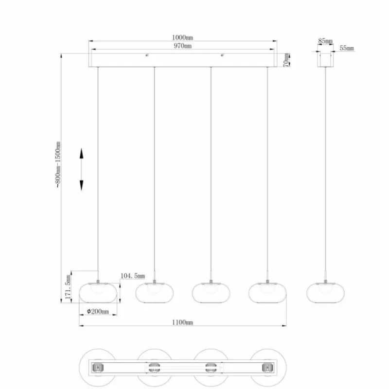 Suspension Verre Fumé-Luminaires Globo Lighting Quintara Suspension LED Noir, 1 lumière