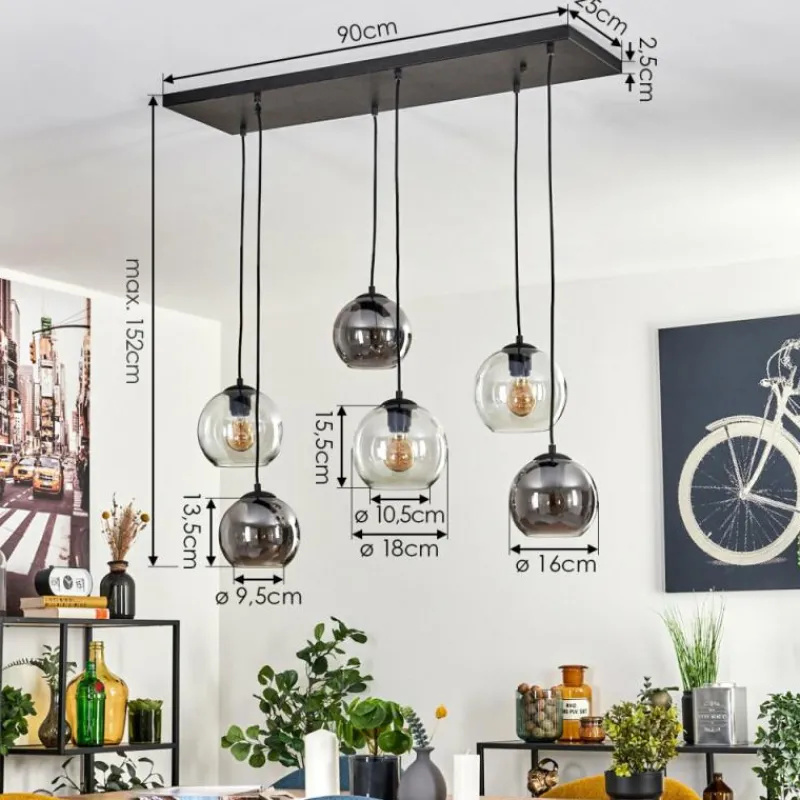 hofstein Quinteiro Suspension Noir, 6 lumières