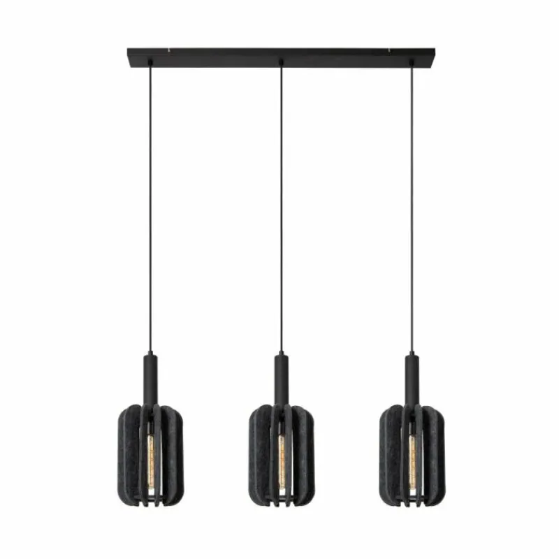 Lampes En Tissu-Luminaires Lucide RAFAL Suspension Noir, 3 lumières