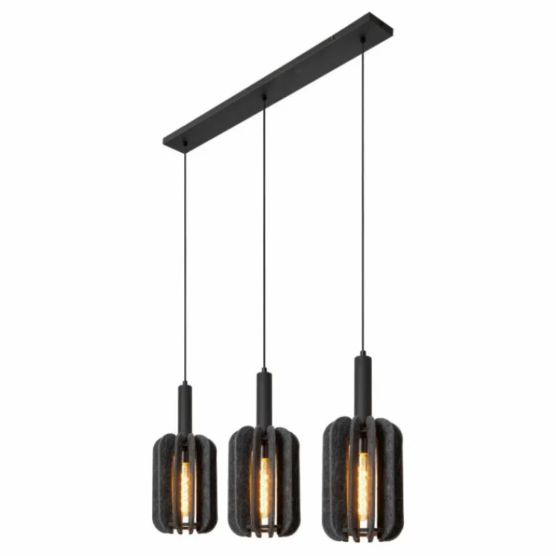 Lampes En Tissu-Luminaires Lucide RAFAL Suspension Noir, 3 lumières