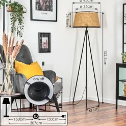 Luminaires Scandinaves-hofstein Ramila Lampadaire Écru, Noir, 1 lumière