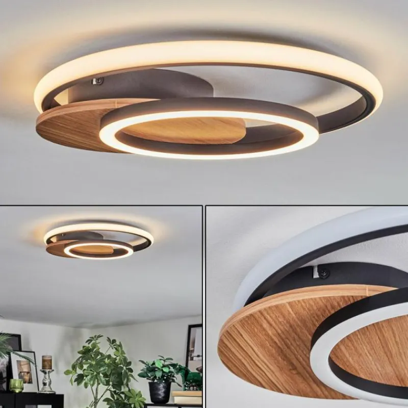 Luminaires Scandinaves-hofstein Rapoila Plafonnier LED Couleur bois, Noir, 1 lumière