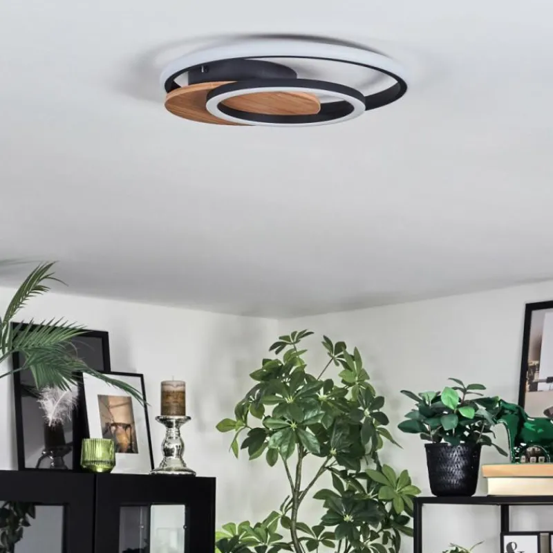 Luminaires Scandinaves-hofstein Rapoila Plafonnier LED Couleur bois, Noir, 1 lumière