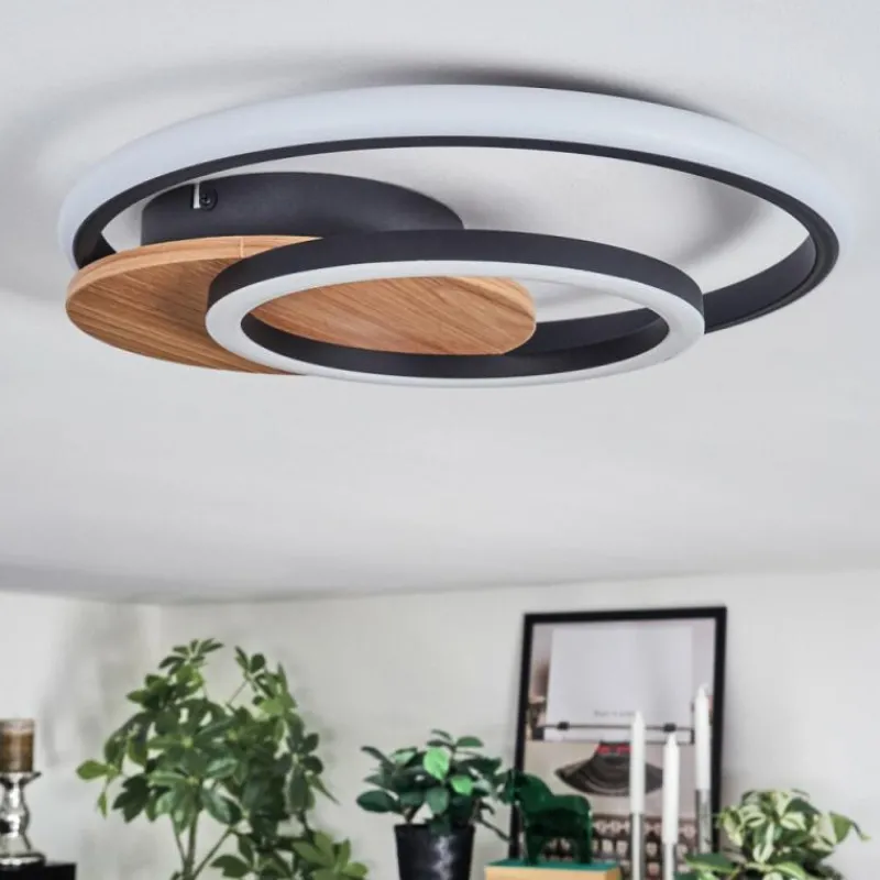 Luminaires Scandinaves-hofstein Rapoila Plafonnier LED Couleur bois, Noir, 1 lumière