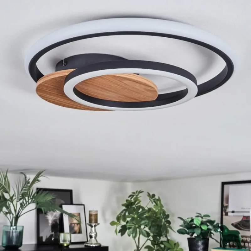 Luminaires Scandinaves-hofstein Rapoila Plafonnier LED Couleur bois, Noir, 1 lumière