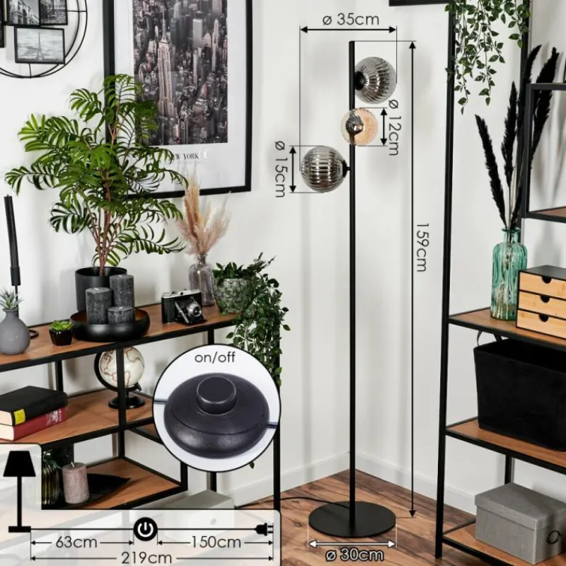 hofstein Remaisnil Lampadaire Ambre, Fumé, 3 lumières