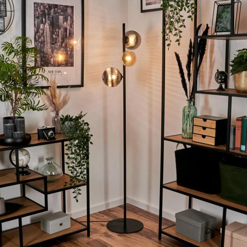 hofstein Remaisnil Lampadaire Ambre, Fumé, 3 lumières