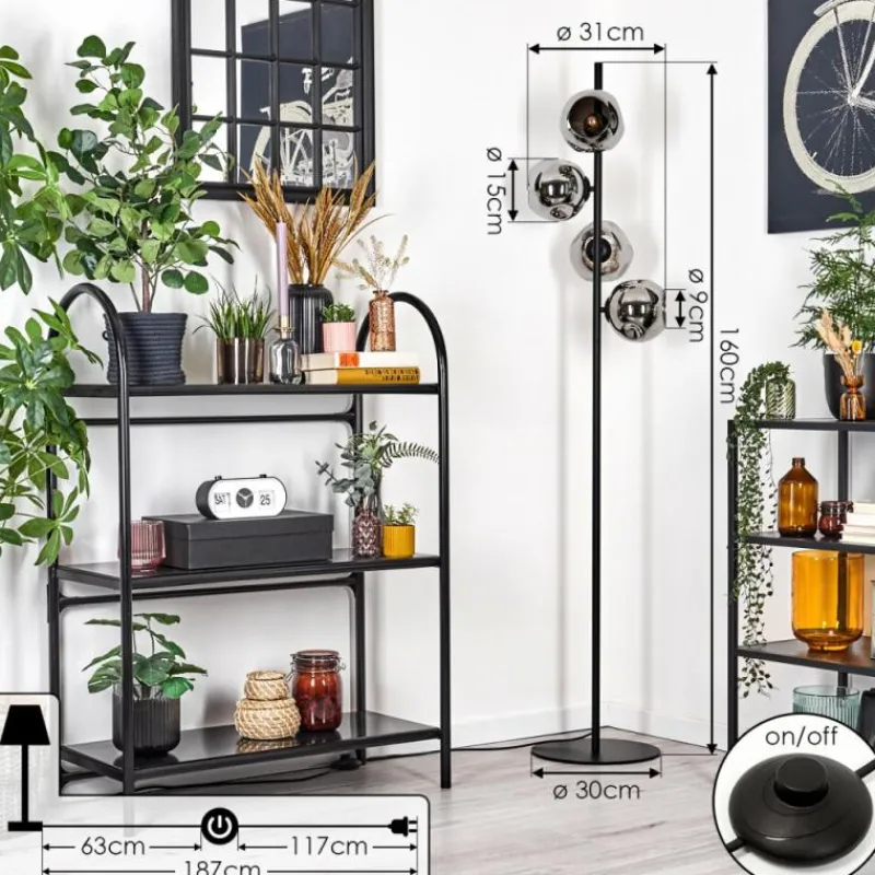 Suspension Verre Fumé-hofstein Ripoll Lampadaire Chrome, Fumé, 4 lumières