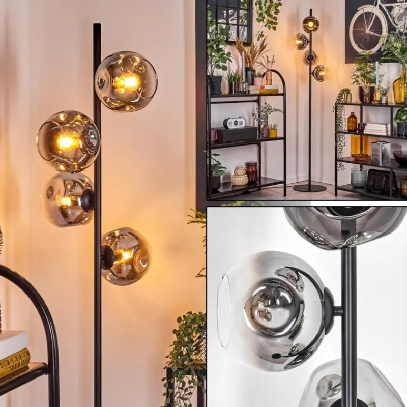 hofstein Ripoll Lampadaire Chrome, Clair, Fumé, 4 lumières