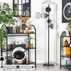 hofstein Ripoll Lampadaire Chrome, Clair, Fumé, 4 lumières