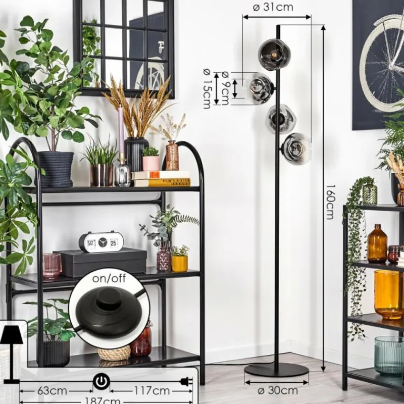 hofstein Ripoll Lampadaire Chrome, Clair, Fumé, 4 lumières