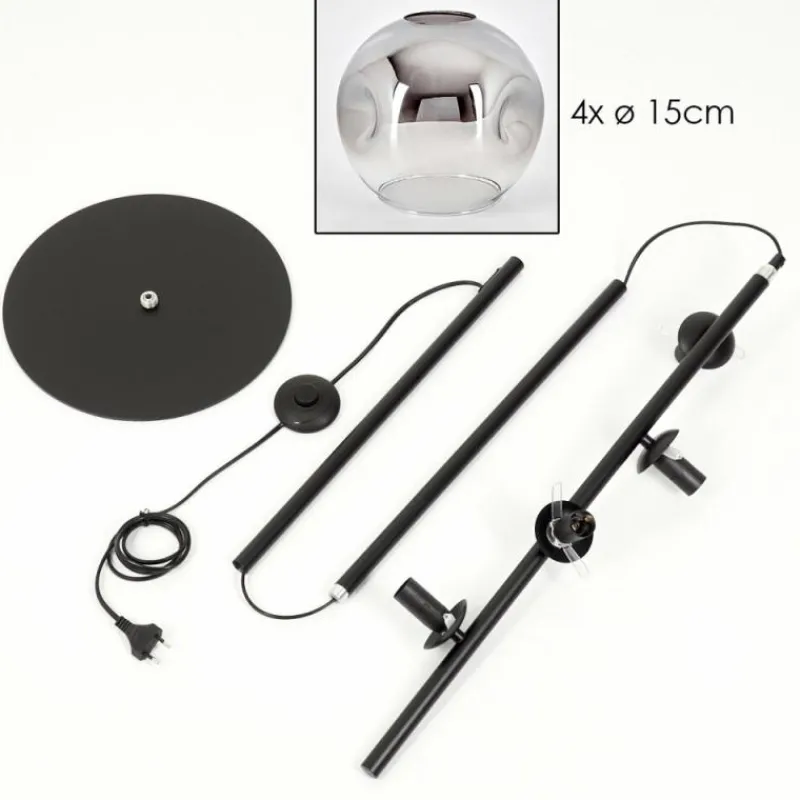 hofstein Ripoll Lampadaire Chrome, Clair, Fumé, 4 lumières