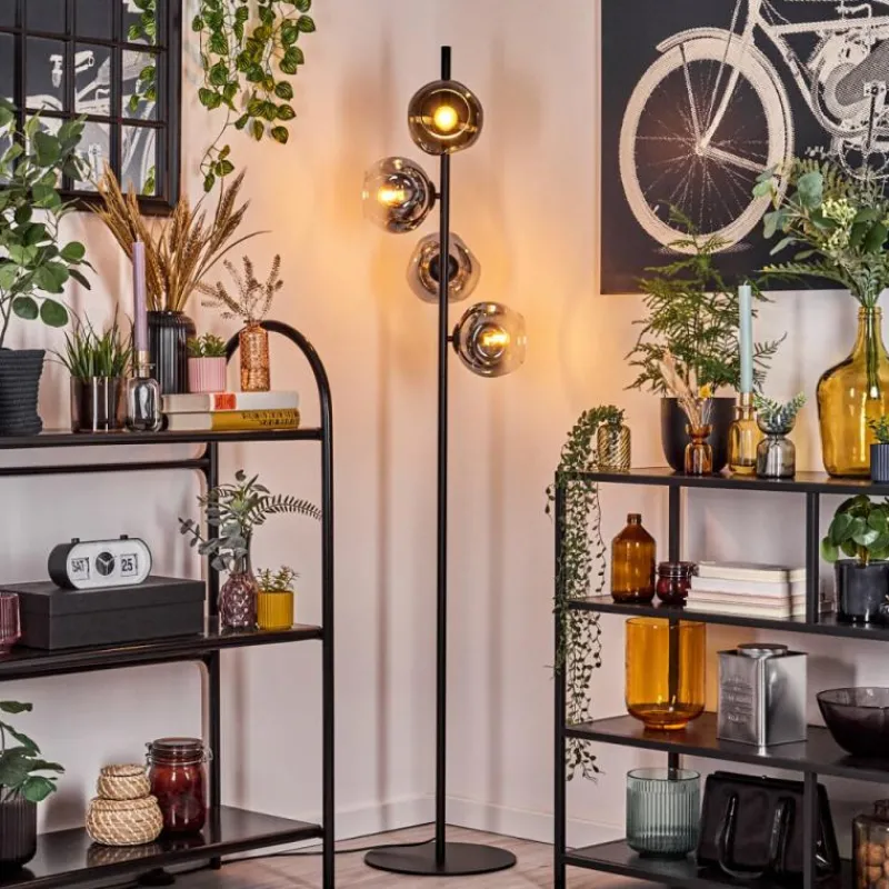 hofstein Ripoll Lampadaire Chrome, Clair, Fumé, 4 lumières