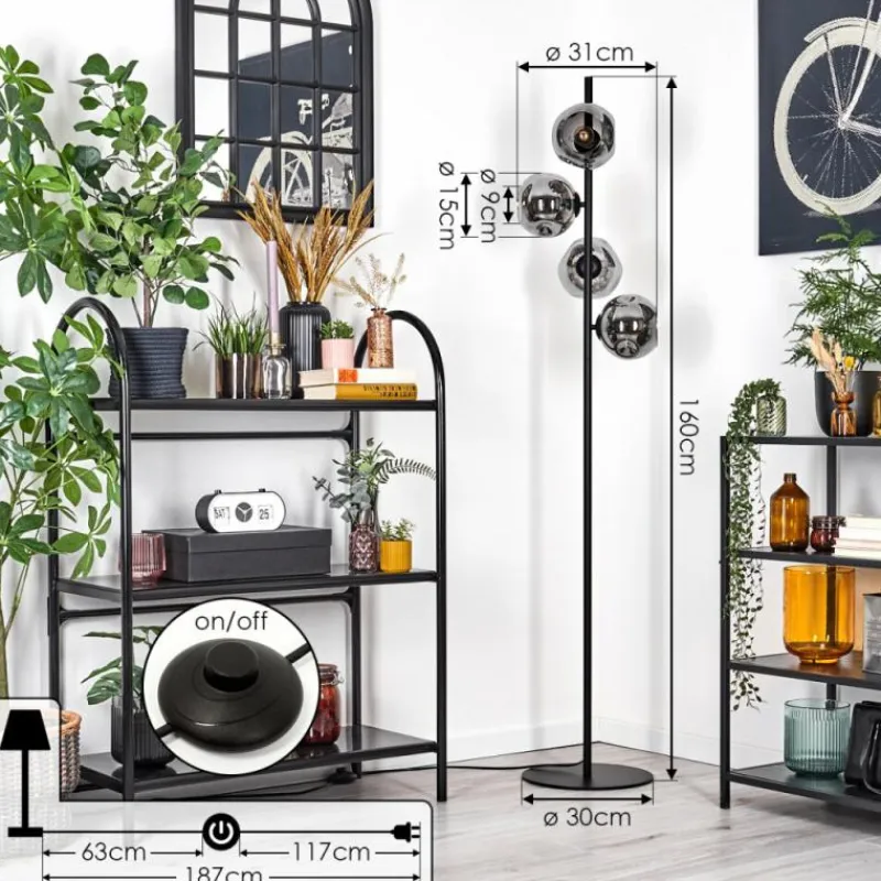 hofstein Ripoll Lampadaire Fumé, 4 lumières