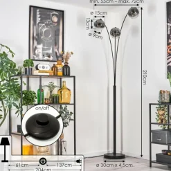 hofstein Ripoll Lampadaire Noir, 3 lumières