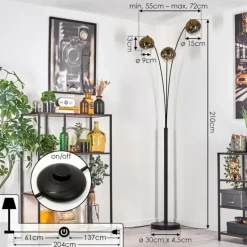 hofstein Ripoll Lampadaire Noir, 3 lumières